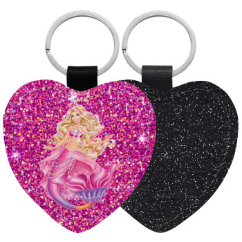 Barbie γοργόνα , Μπρελόκ PU δερμάτινο glitter καρδιά ΜΑΥΡΟ