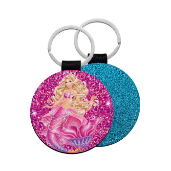 Barbie γοργόνα , Μπρελόκ Δερματίνη, στρογγυλό ΜΠΛΕ (5cm)