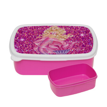 Barbie γοργόνα , ΡΟΖ παιδικό δοχείο φαγητού (lunchbox) πλαστικό (BPA-FREE) Lunch Βox M18 x Π13 x Υ6cm