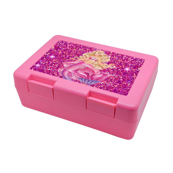 Barbie γοργόνα , Παιδικό δοχείο κολατσιού ΡΟΖ 185x128x65mm (BPA free πλαστικό)