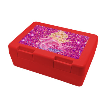 Barbie γοργόνα , Παιδικό δοχείο κολατσιού ΚΟΚΚΙΝΟ 185x128x65mm (BPA free πλαστικό)