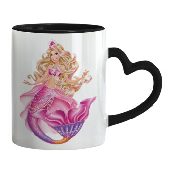 Barbie mermaid , Mug heart black handle, ceramic, 330ml