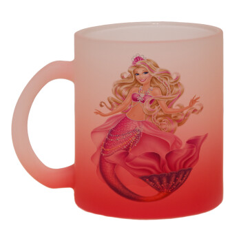 Barbie γοργόνα , Κούπα γυάλινη δίχρωμη με βάση το κόκκινο ματ, 330ml