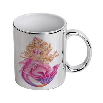 Barbie γοργόνα , Κούπα κεραμική, ασημένια καθρέπτης, 330ml