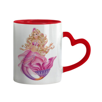 Barbie mermaid , Mug heart red handle, ceramic, 330ml