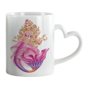 Barbie mermaid , Mug heart handle, ceramic, 330ml