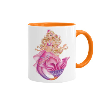 Barbie mermaid , Mug colored orange, ceramic, 330ml