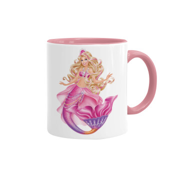 Barbie mermaid , Mug colored pink, ceramic, 330ml