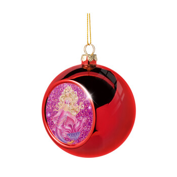 Barbie γοργόνα , Χριστουγεννιάτικη μπάλα δένδρου Κόκκινη 8cm