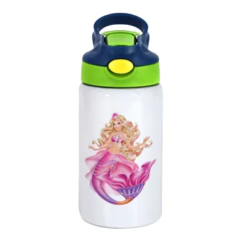 Barbie γοργόνα , Παιδικό παγούρι θερμό, ανοξείδωτο, με καλαμάκι ασφαλείας, πράσινο/μπλε (350ml)