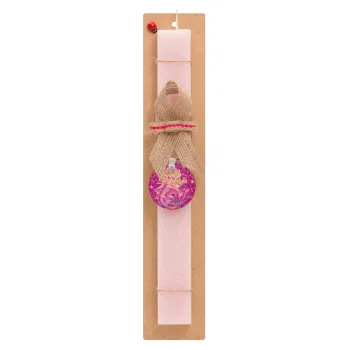 Barbie mermaid , Easter Set, wooden keychain & scented flat Easter candle (30cm) (PINK)