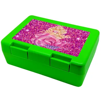 Barbie γοργόνα , Παιδικό δοχείο κολατσιού ΠΡΑΣΙΝΟ 185x128x65mm (BPA free πλαστικό)