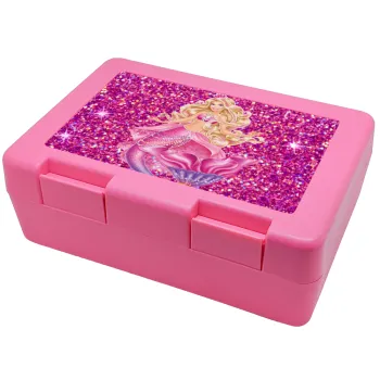 Barbie γοργόνα , Παιδικό δοχείο κολατσιού ΡΟΖ 185x128x65mm (BPA free πλαστικό)