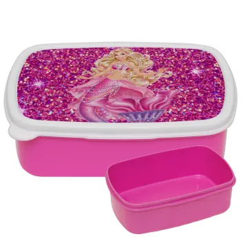 Barbie γοργόνα , ΡΟΖ παιδικό δοχείο φαγητού (lunchbox) πλαστικό (BPA-FREE) Lunch Βox M18 x Π13 x Υ6cm