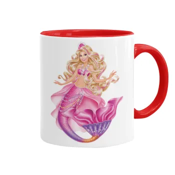 Barbie γοργόνα , Κούπα χρωματιστή κόκκινη, κεραμική, 330ml