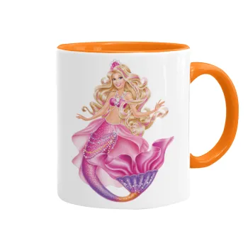 Barbie mermaid , Mug colored orange, ceramic, 330ml