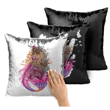 Barbie γοργόνα , Μαξιλάρι καναπέ Μαγικό Μαύρο με πούλιες 40x40cm περιέχεται το γέμισμα