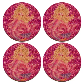 Barbie mermaid , ΣΕΤ x4 Σουβέρ ξύλινα στρογγυλά plywood (9cm)