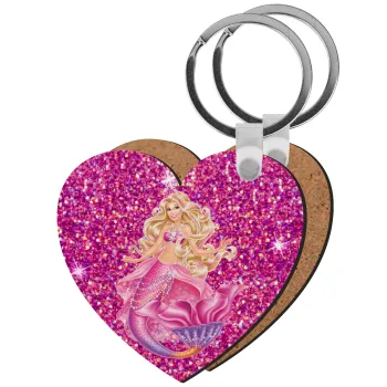 Barbie mermaid , Μπρελόκ Ξύλινο καρδιά MDF