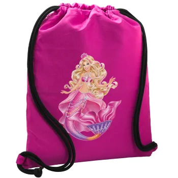 Barbie mermaid , Backpack pouch GYMBAG Fuchsia, with pocket (40x48cm) & thick cords