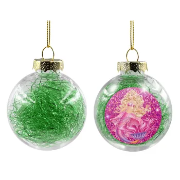 Barbie mermaid , Transparent Christmas tree ball ornament with green filling 8cm