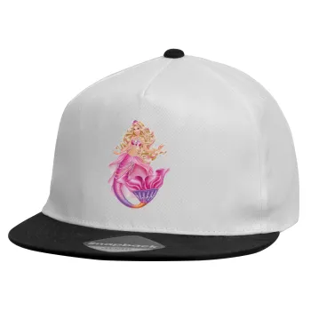 Barbie γοργόνα , Καπέλο παιδικό Flat Snapback, Λευκό (100% ΒΑΜΒΑΚΕΡΟ, ΠΑΙΔΙΚΟ, UNISEX, ONE SIZE)
