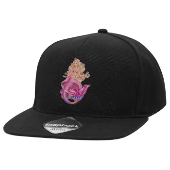 Barbie γοργόνα , Καπέλο Ενηλίκων Flat Snapback Μαύρο, (100% ΒΑΜΒΑΚΕΡΟ TWILL, ΕΝΗΛΙΚΩΝ, UNISEX, ONE SIZE)