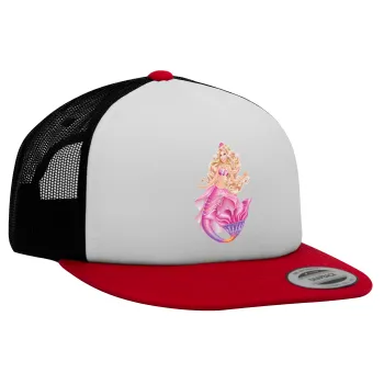 Barbie γοργόνα , Καπέλο Ενηλίκων Foam Flat Snapback με Δίχτυ Κόκκινο-Λευκό-Μαύρο (POLYESTER, ΕΝΗΛΙΚΩΝ, UNISEX, ONE SIZE)
