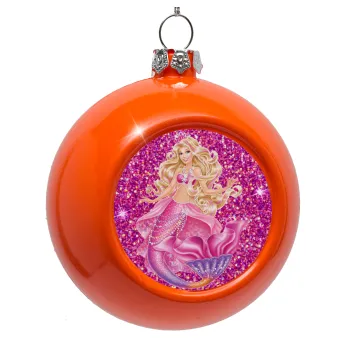 Barbie mermaid , Orange Christmas tree ornament bauble 8cm