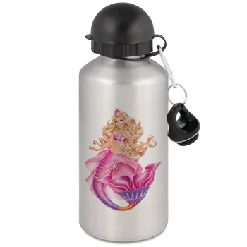 Barbie γοργόνα , Μεταλλικό παγούρι νερού, Ασημένιο, αλουμινίου 500ml