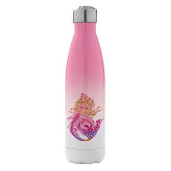 Barbie γοργόνα , Μεταλλικό παγούρι θερμός Ροζ/Λευκό (Stainless steel), διπλού τοιχώματος, 500ml