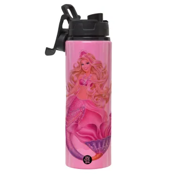 Barbie γοργόνα , Μεταλλικό παγούρι νερού με καπάκι ασφαλείας, αλουμινίου 850ml