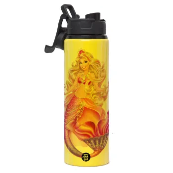 Barbie γοργόνα , Μεταλλικό παγούρι νερού με καπάκι ασφαλείας, αλουμινίου 850ml