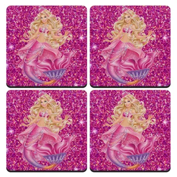 Barbie mermaid , ΣΕΤ 4 Σουβέρ ξύλινα τετράγωνα (9cm)