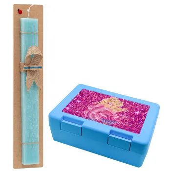 Barbie mermaid , Easter Set, children's snack container BLUE & Easter aromatic flat candle (30cm) (TURQUOISE)