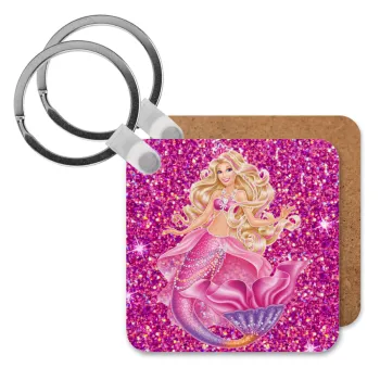 Barbie mermaid , Μπρελόκ Ξύλινο τετράγωνο MDF