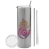 Tumbler stainless steel Silver 600ml, with metal straw & cleaning brush