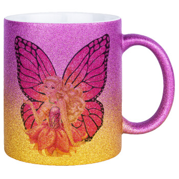 Barbie Νεράιδα, Κούπα Χρυσή/Ροζ Glitter, κεραμική, 330ml