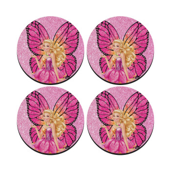 A fairy Barbie, SET of 4 round wooden coasters (9cm)