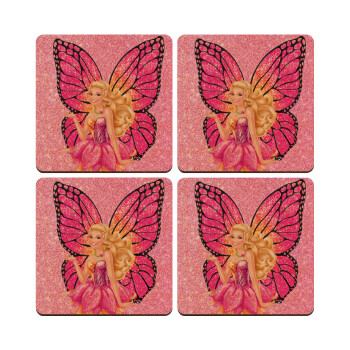 Barbie Νεράιδα, ΣΕΤ x4 Σουβέρ ξύλινα τετράγωνα plywood (9cm)