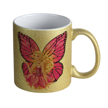 Barbie Νεράιδα, Κούπα Χρυσή Glitter που γυαλίζει, κεραμική, 330ml