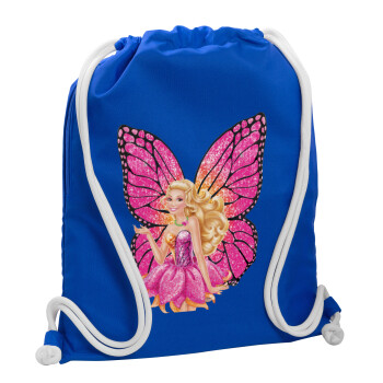 A fairy Barbie, Τσάντα πλάτης πουγκί GYMBAG Μπλε, με τσέπη (40x48cm) & χονδρά κορδόνια