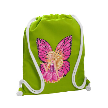 Barbie Νεράιδα, Τσάντα πλάτης πουγκί GYMBAG LIME GREEN, με τσέπη (40x48cm) & χονδρά κορδόνια