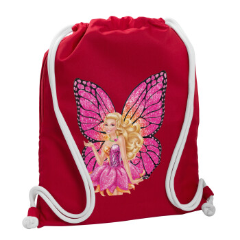 A fairy Barbie, Τσάντα πλάτης πουγκί GYMBAG Κόκκινη, με τσέπη (40x48cm) & χονδρά κορδόνια