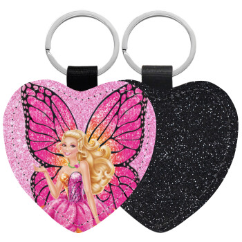 Barbie Νεράιδα, Μπρελόκ PU δερμάτινο glitter καρδιά ΜΑΥΡΟ