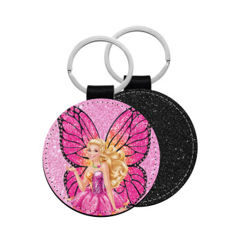 Barbie Νεράιδα, Μπρελόκ Δερματίνη, στρογγυλό ΜΑΥΡΟ (5cm)