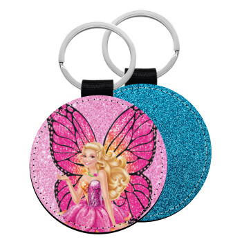 Barbie Νεράιδα, Μπρελόκ Δερματίνη, στρογγυλό ΜΠΛΕ (5cm)