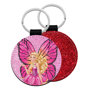 Barbie Νεράιδα, Μπρελόκ Δερματίνη, στρογγυλό ΚΟΚΚΙΝΟ (5cm)