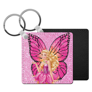 Barbie Νεράιδα, Μπρελόκ Δερματίνη, τετράγωνο ΜΑΥΡΟ (5x5cm)