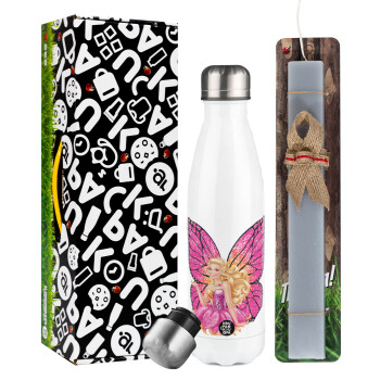 A fairy Barbie, Easter candle, metallic white thermos bottle (500ml) & aromatic flat candle (30cm) (GRAY)